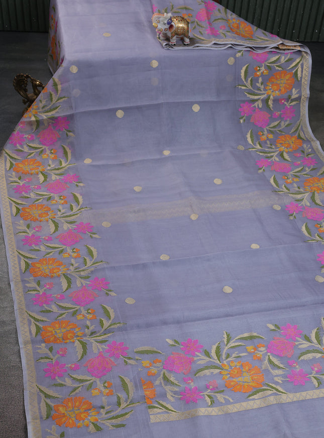Grey Banarasi Kora Silk Saree
