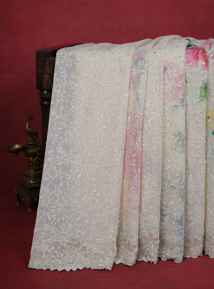 Cream Sequin Embroidered Georgette Saree