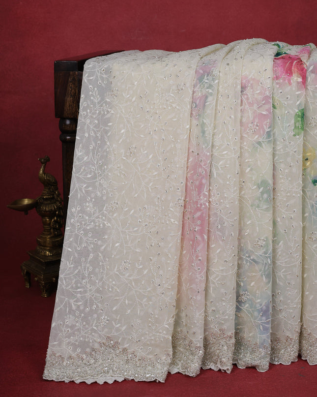 Cream Sequin Embroidered Georgette Saree
