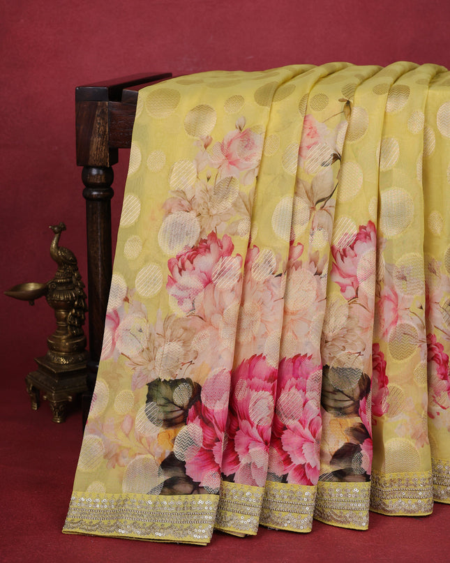Yellow Organza Silk Saree