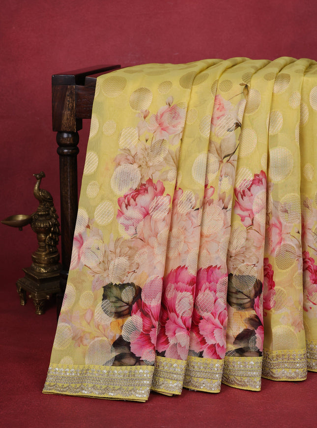 Yellow Organza Silk Saree