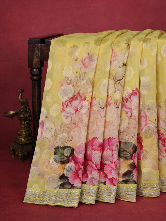 Yellow Organza Silk Saree