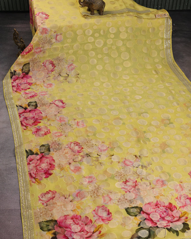 Yellow Organza Silk Saree