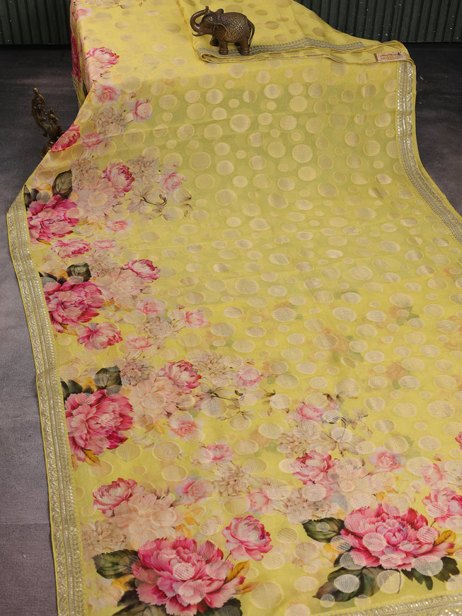 Yellow Organza Silk Saree