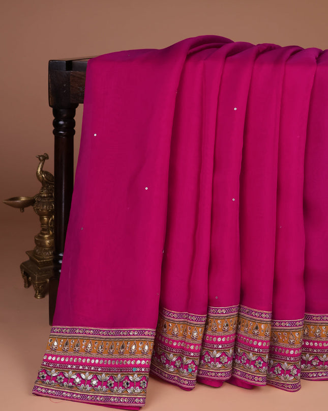Pink Organza Silk Saree - Embroidery Readymade Blouse