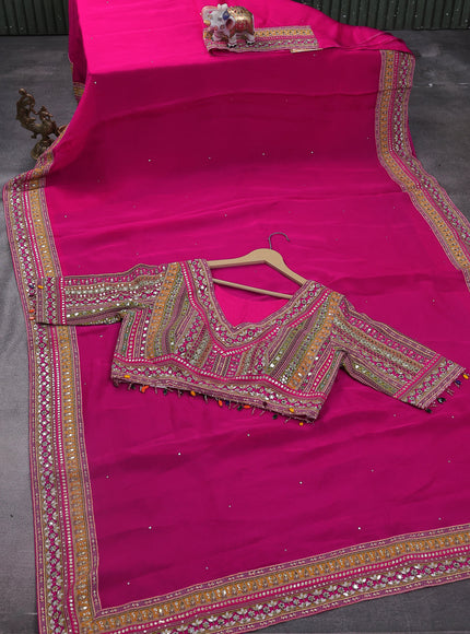 Pink Organza Silk Saree - Embroidery Readymade Blouse