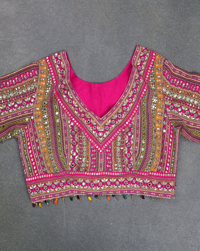 Pink Organza Silk Saree - Embroidery Readymade Blouse