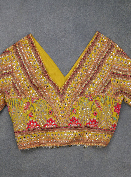 Lime Yellow Organza Silk Saree - Embroidery Readymade Blouse
