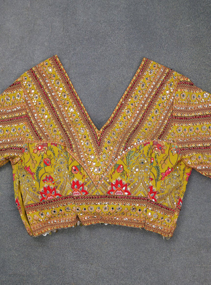 Lime Yellow Organza Silk Saree - Embroidery Readymade Blouse