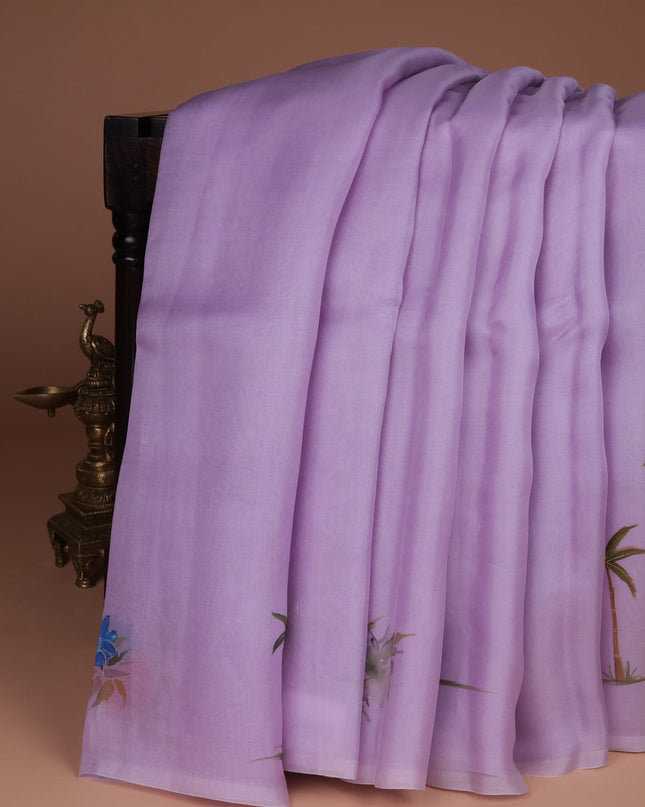 Lavender Organza Hand Painted Silk Saree