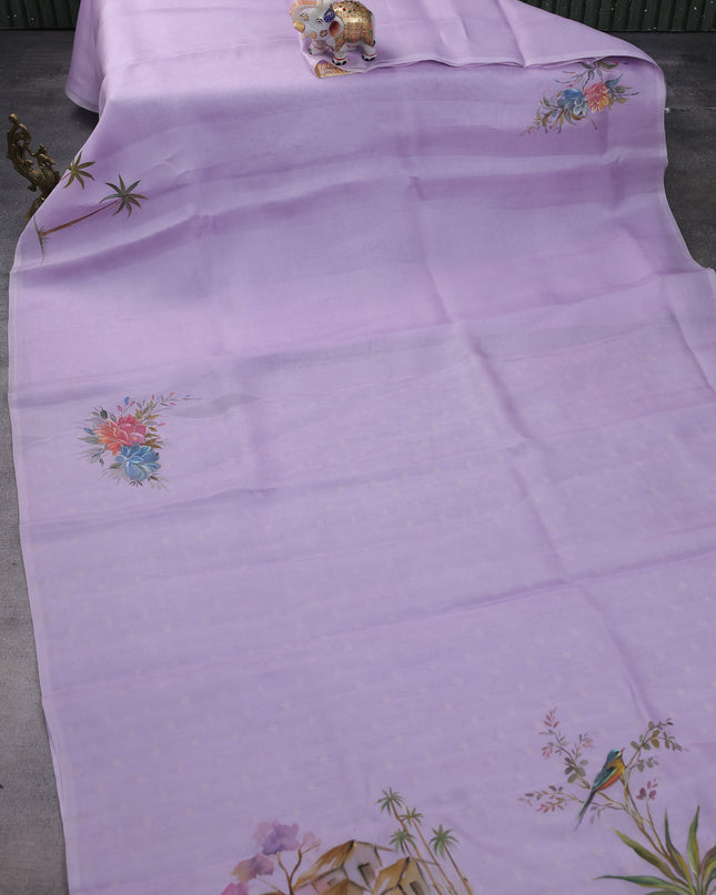 Lavender Organza Hand Painted Silk Saree