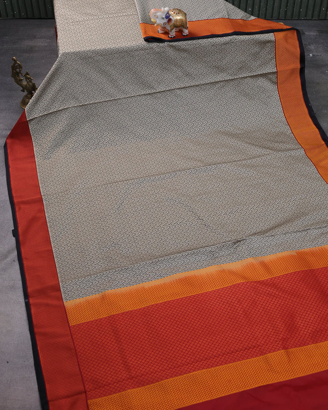Beige - Maroon Banarasi Tanshoi Silk Saree