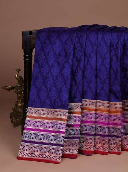 Blue - Red Banarasi Tanshoi Silk Saree