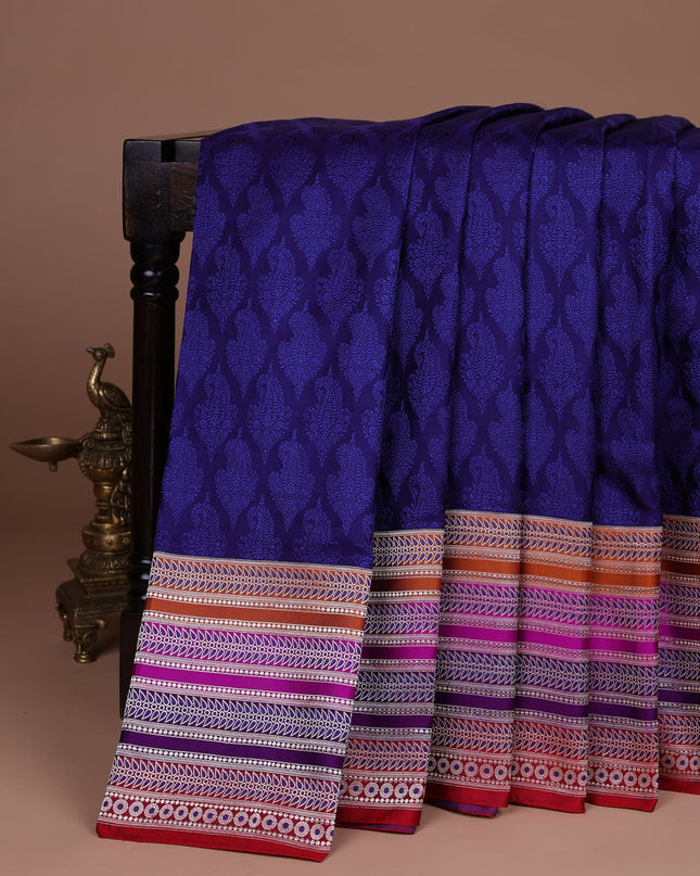 Blue - Red Banarasi Tanshoi Silk Saree