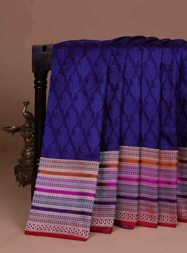Blue - Red Banarasi Tanshoi Silk Saree