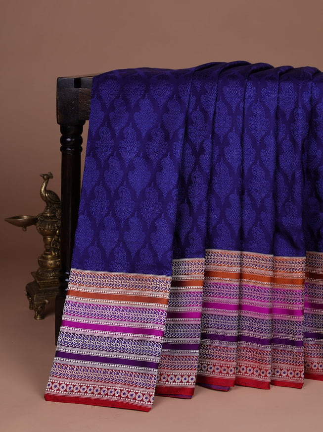 Blue - Red Banarasi Tanshoi Silk Saree
