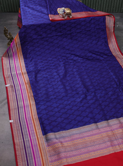 Blue - Red Banarasi Tanshoi Silk Saree