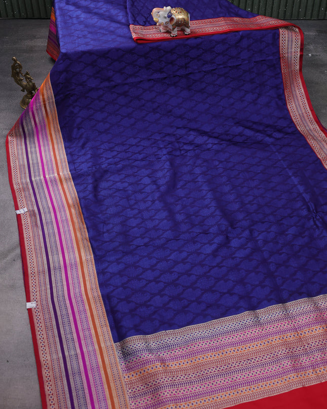 Blue - Red Banarasi Tanshoi Silk Saree