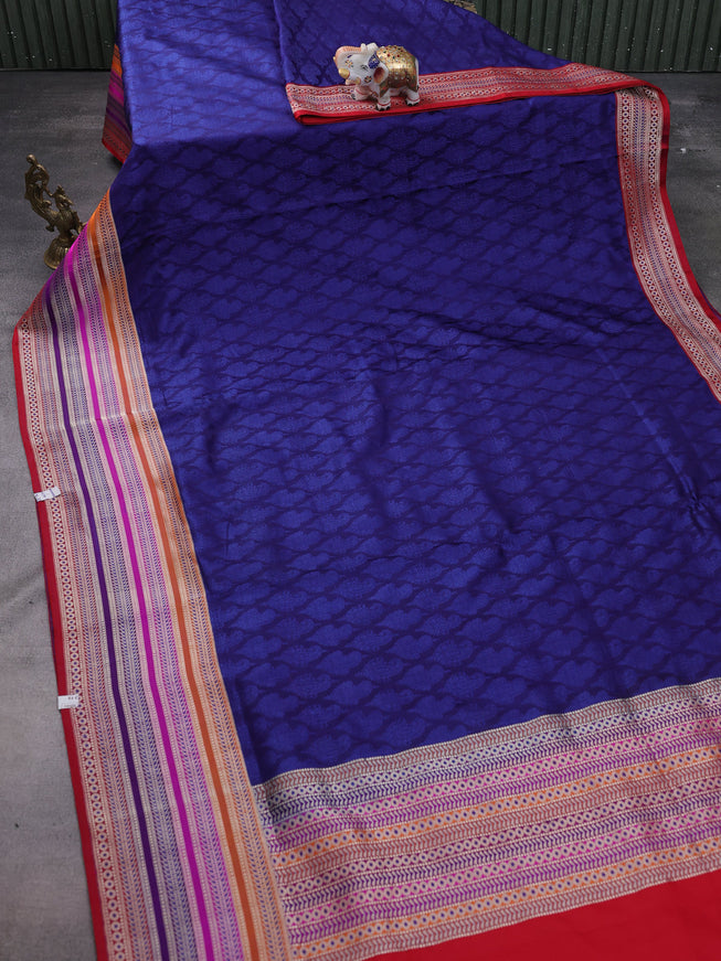 Blue - Red Banarasi Tanshoi Silk Saree