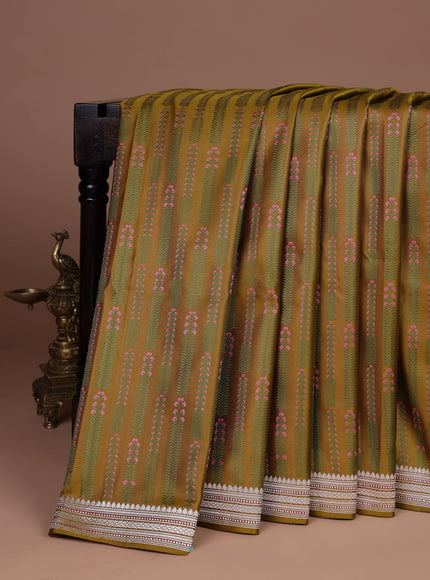 Mehendi Green Banarasi Tanshoi Silk Saree