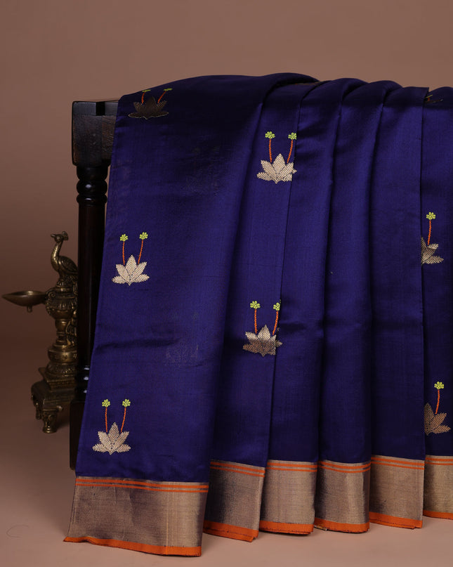 Blue-Orange Chanderi Silk Saree