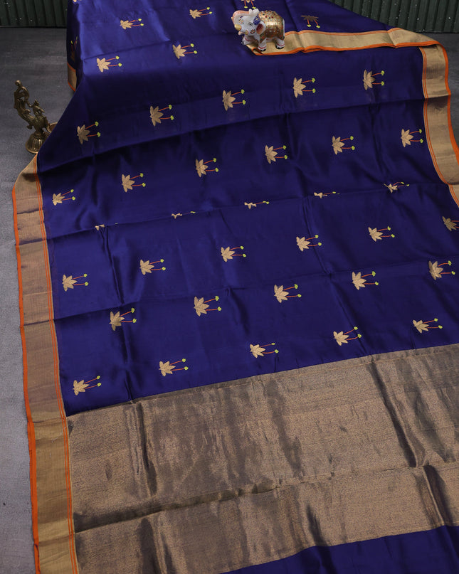 Blue-Orange Chanderi Silk Saree