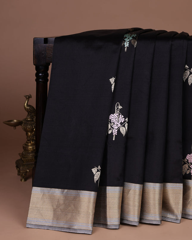 Black Chanderi Silk Saree