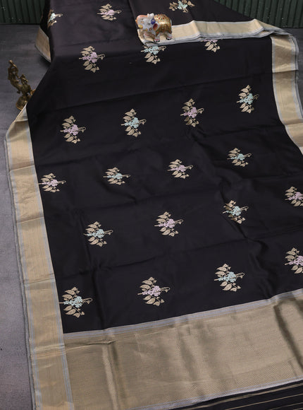 Black Chanderi Silk Saree