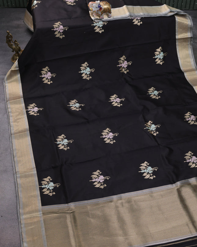 Black Chanderi Silk Saree