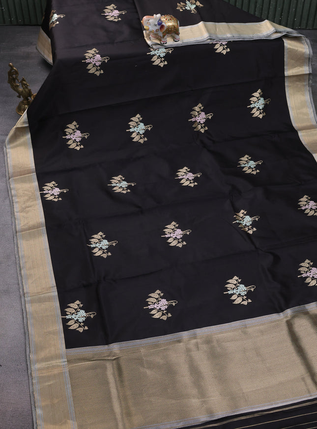 Black Chanderi Silk Saree