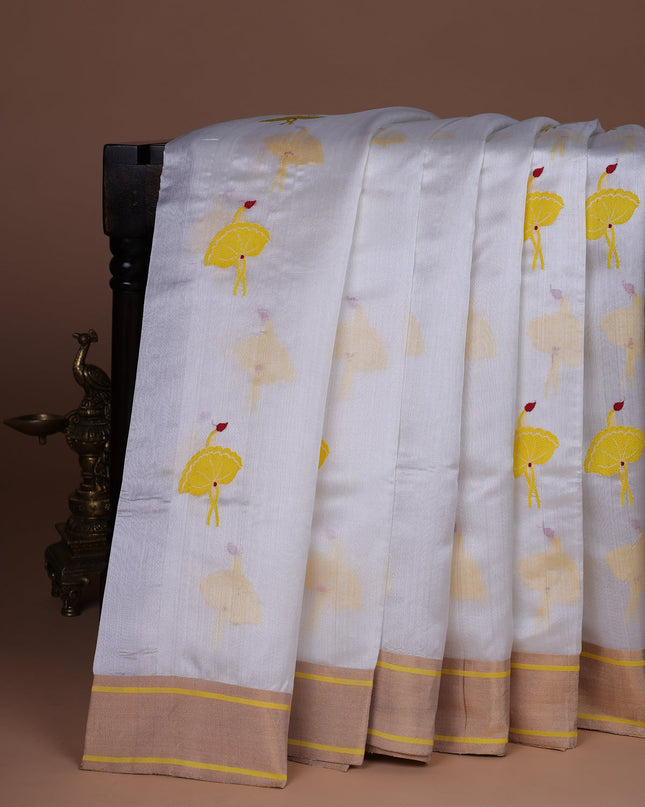 Off White Chanderi Silk Saree