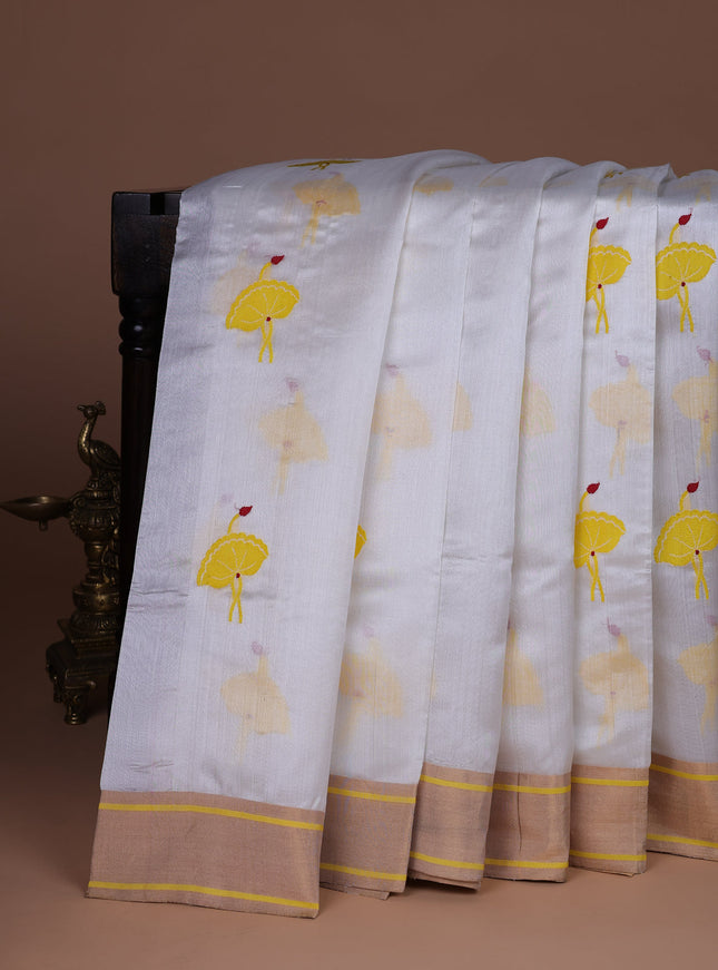Off White Chanderi Silk Saree