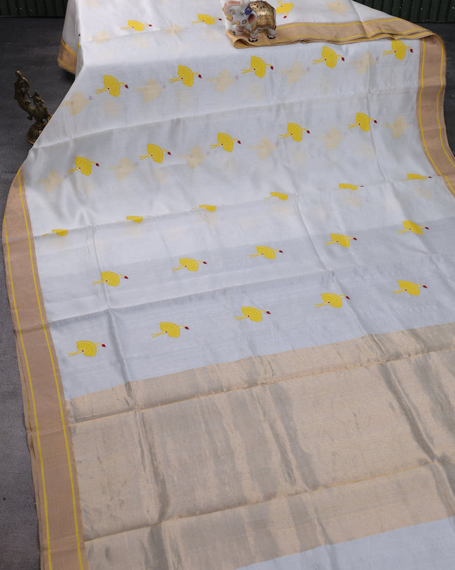 Off White Chanderi Silk Saree