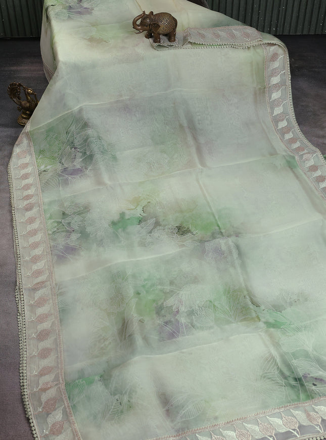 Pastel Green Organza Silk Saree