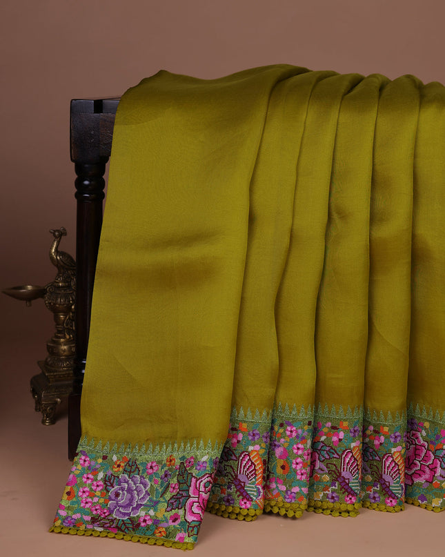 Lime Yellow Organza Silk Saree