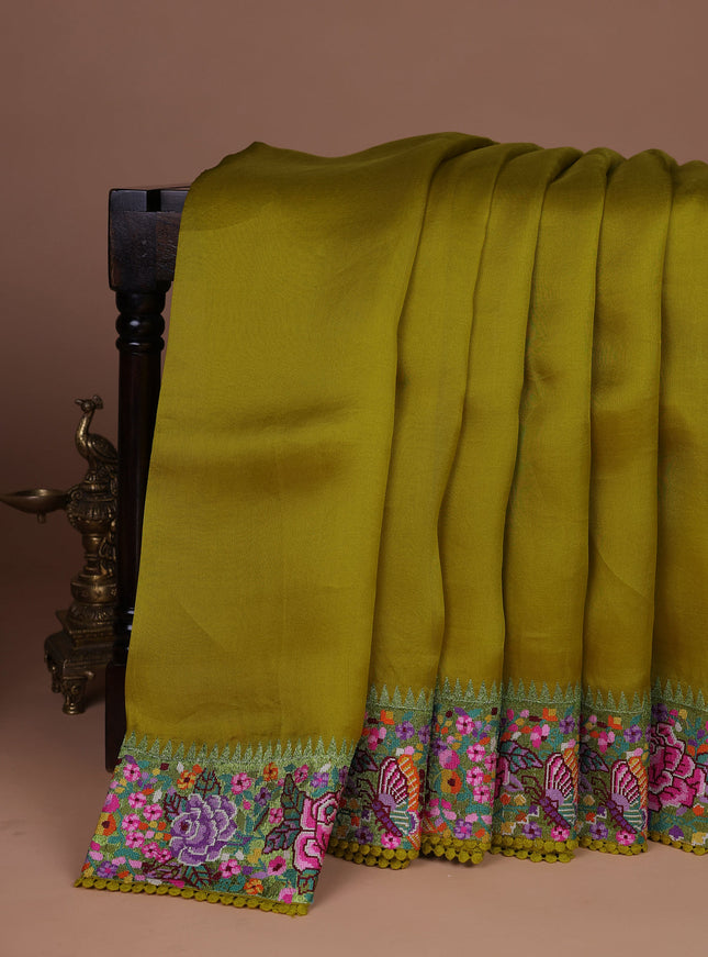 Lime Yellow Organza Silk Saree