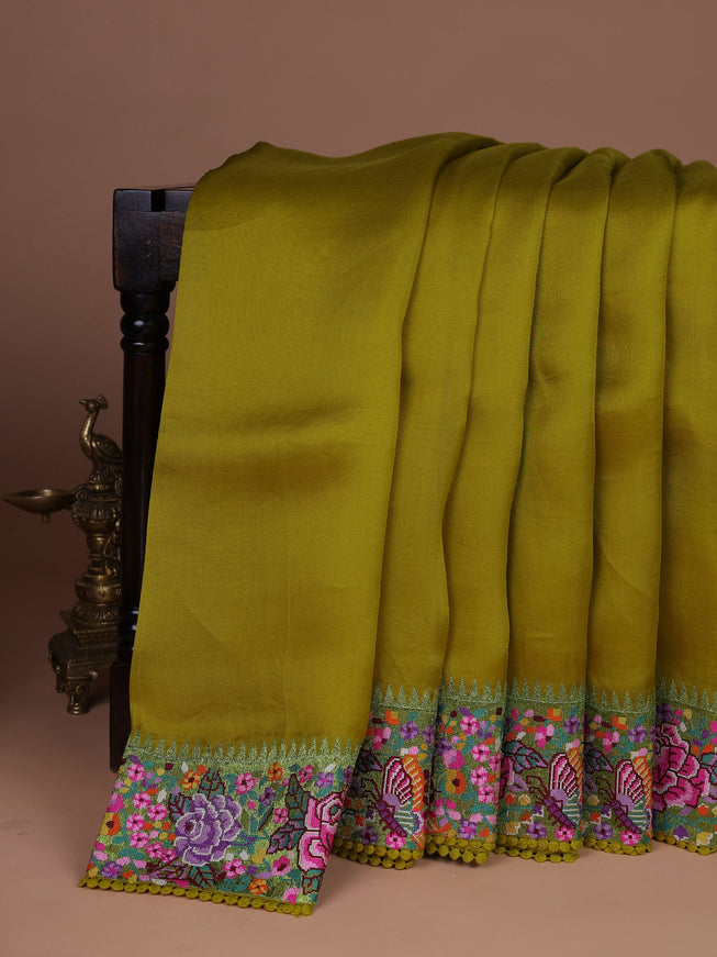 Lime Yellow Organza Silk Saree