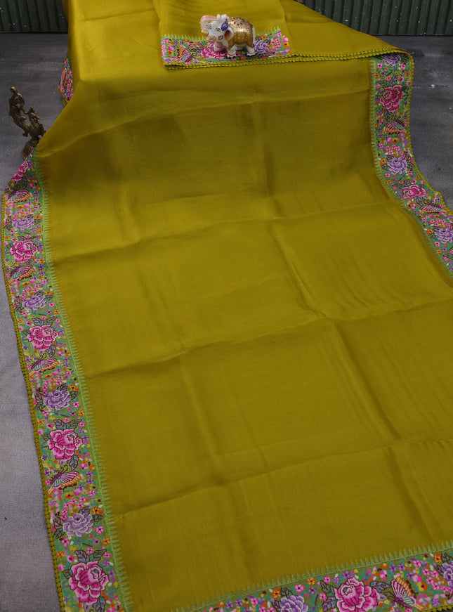 Lime Yellow Organza Silk Saree