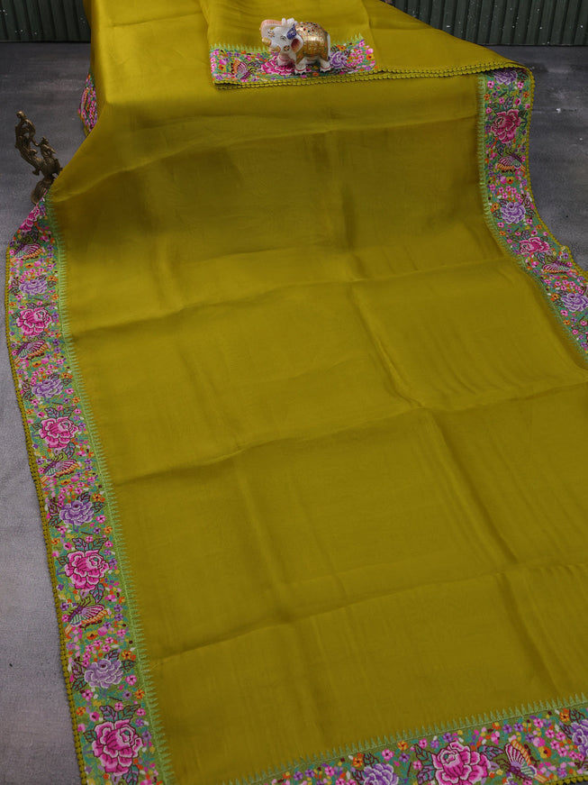 Lime Yellow Organza Silk Saree