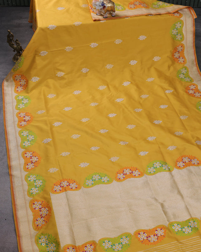 Mustard Yellow Banarasi Silk Saree