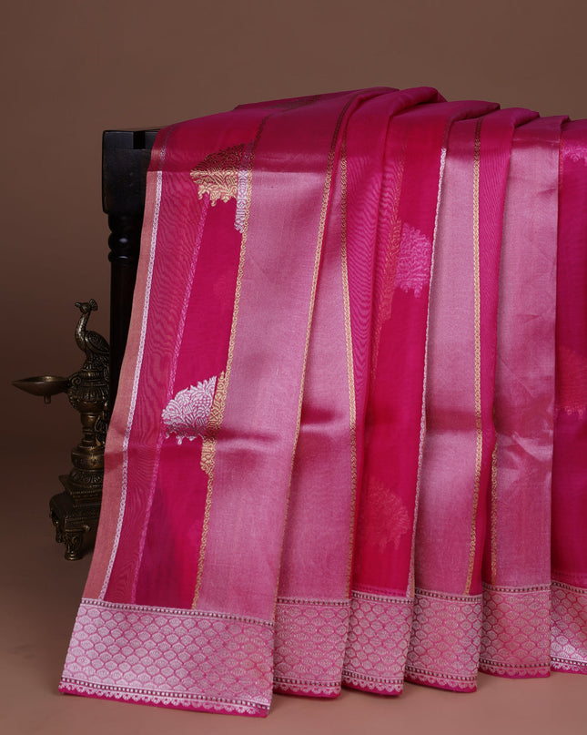 Candy Pink Banarasi Kora Saree