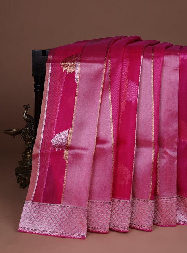 Candy Pink Banarasi Kora Saree