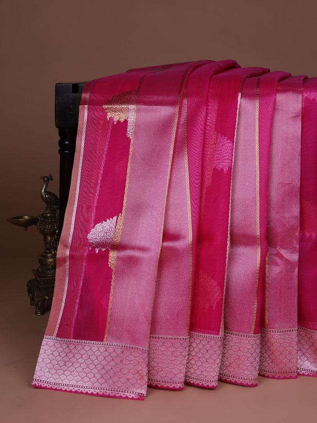 Candy Pink Banarasi Kora Saree