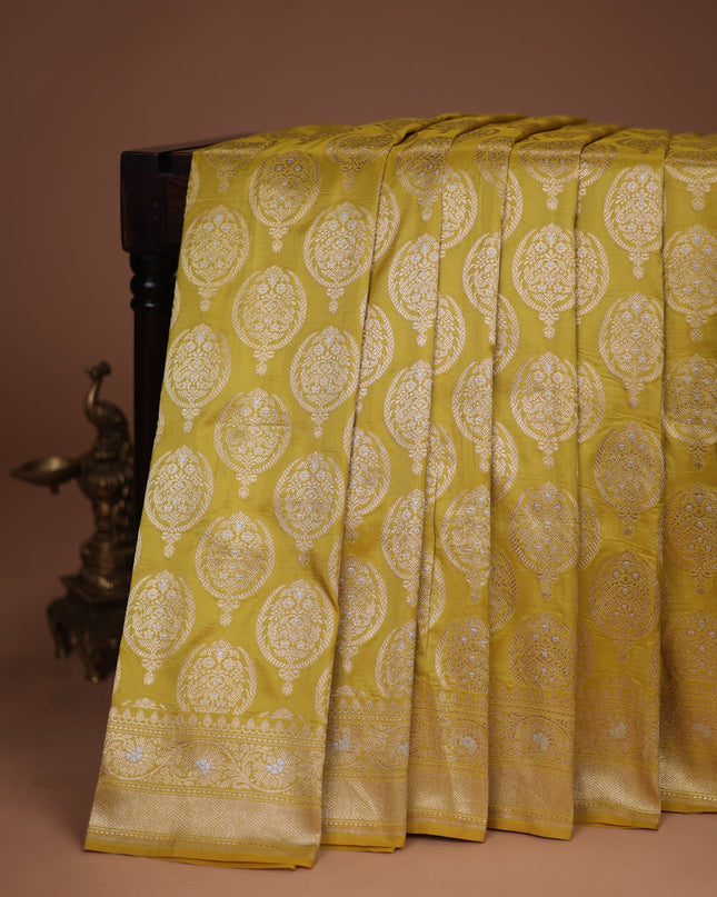 Lime Yellow Banarasi Silk Saree