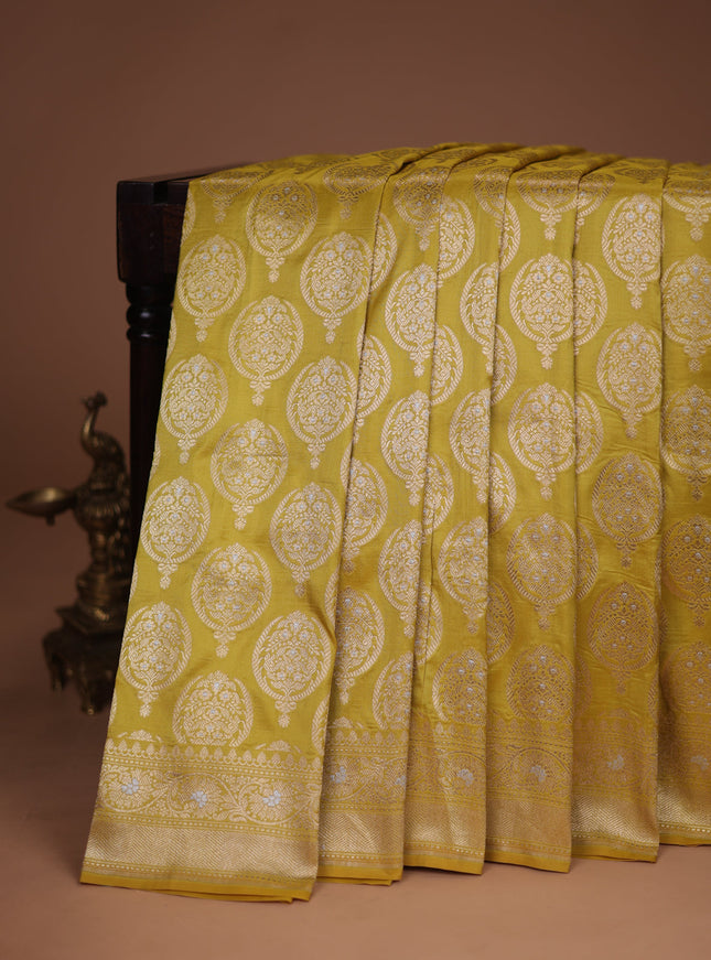 Lime Yellow Banarasi Silk Saree