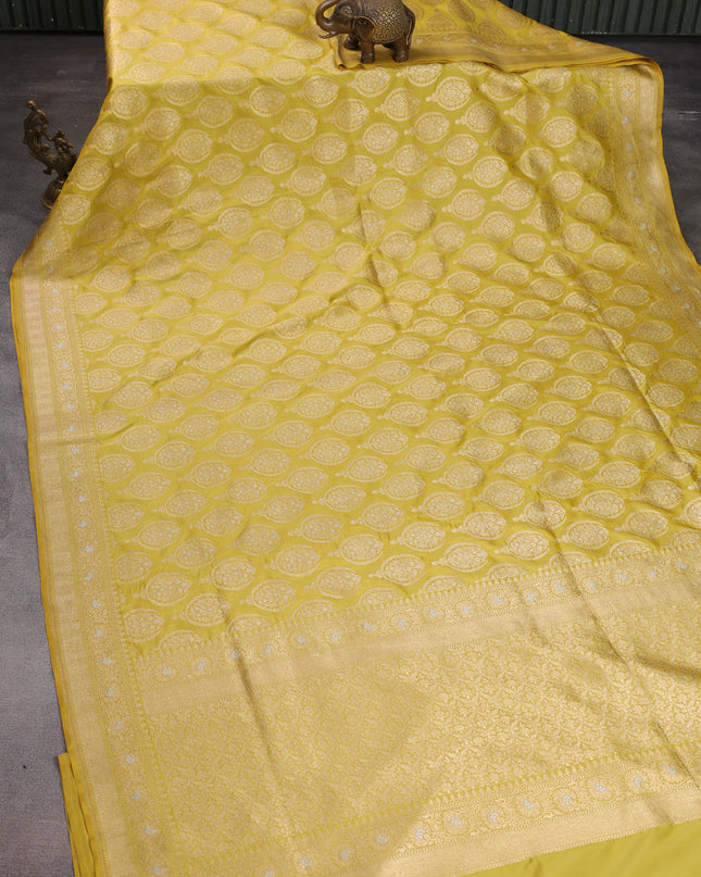 Lime Yellow Banarasi Silk Saree