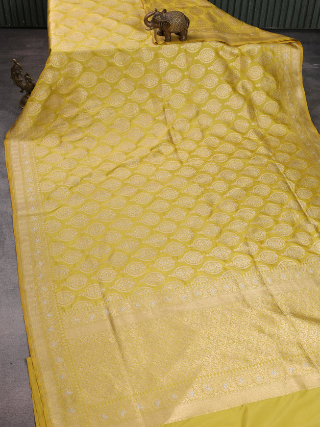 Lime Yellow Banarasi Silk Saree
