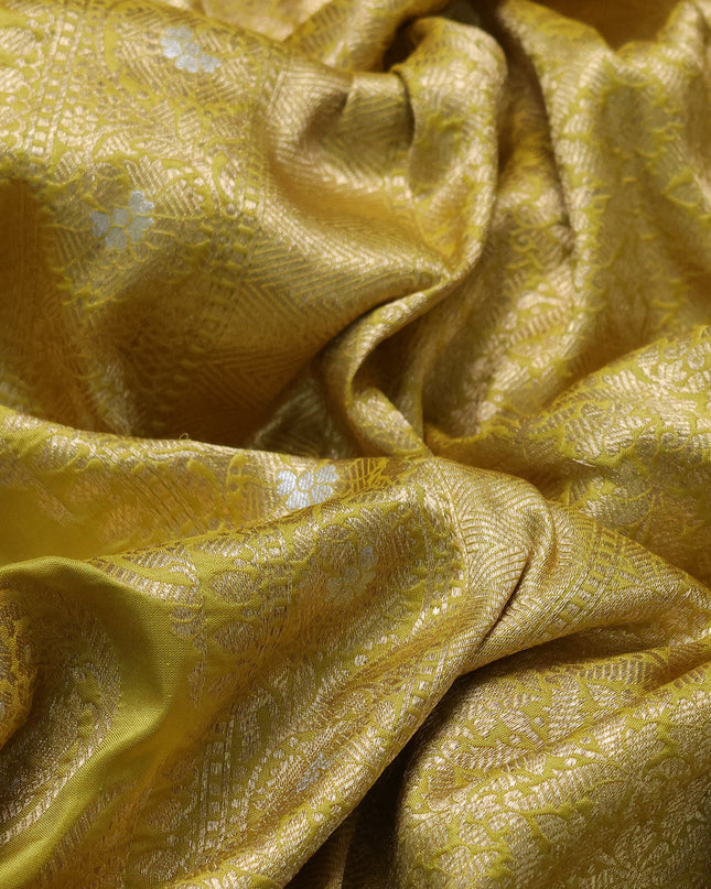 Lime Yellow Banarasi Silk Saree