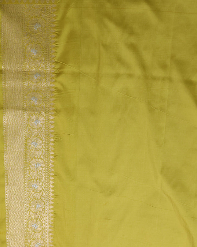 Lime Yellow Banarasi Silk Saree