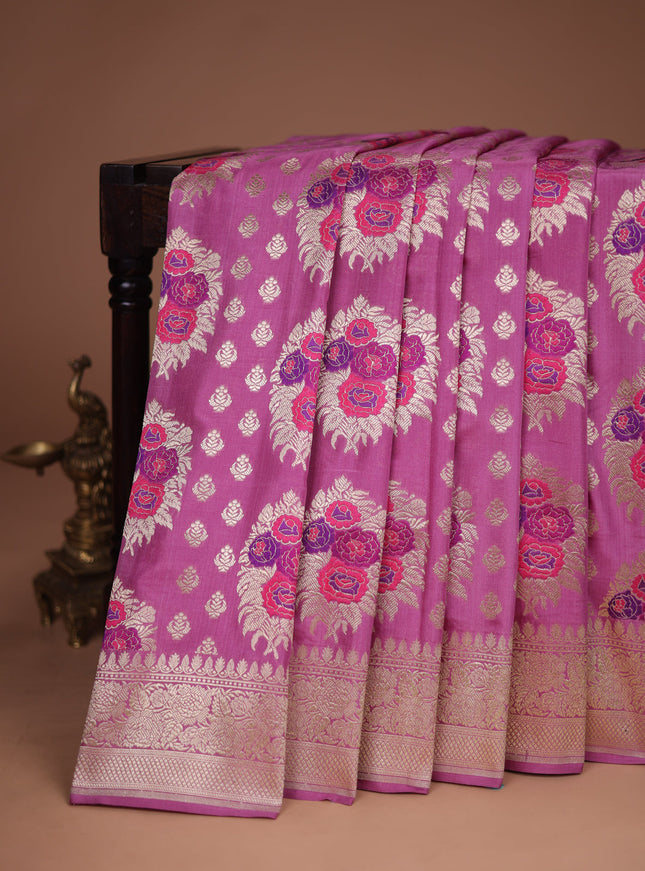 Mauve Pink Banarasi Silk Saree